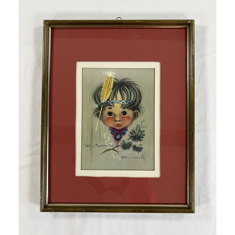 Vtg 1950s Monteague Flagg Willie Mountain Top Native American Art‎ Lithograph